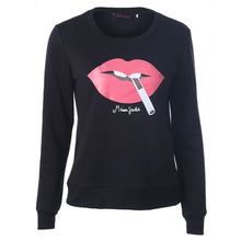 Plus Size Women Sweatshirts Sexy Red Big Lips&Cigarette Printed Long-Sleeved Edge Pullovers Hoodies Sudaderas J4U66