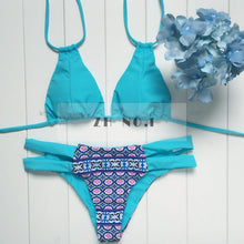 push up print solid halter sexy bandage bikini set women swimsuit bathing suit brazilian biquini retro swimwear J4U66