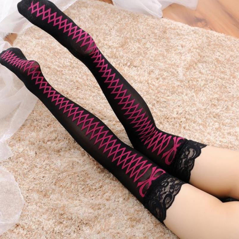 Retro Women Bind StockingsSexy Fack Bind Bundled Cross Hollow Out Thigh-High Stockings Nightclub Pantyhose for Gift J4U66