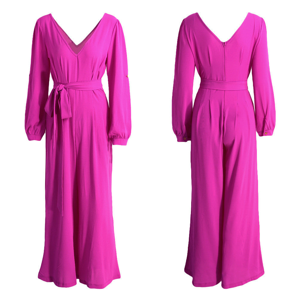 sexy bodysuits women jumpsuits v neck long sleeve rpmpers women playsuit solid belted bodysuit yellow rose J4U66