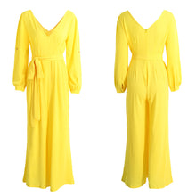 sexy bodysuits women jumpsuits v neck long sleeve rpmpers women playsuit solid belted bodysuit yellow rose J4U66