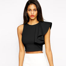 sexy crop top women one shoulder ruffle o neck sleeveless fitness women tops blusas feminina black yellow J4U66