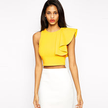 sexy crop top women one shoulder ruffle o neck sleeveless fitness women tops blusas feminina black yellow J4U66