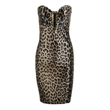 sexy dress women bodycon leopard dress sweetheart neck elegant dress strapless office dress brown J4U66