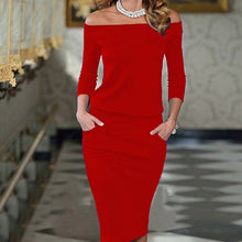 Sexy Bodycon Dress Three Quarter Sleeve Slash Neck Dresses Casual Party Night Blue Black Club Clothes J4U66