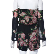 Sexy Floral Printed Off-Shoulder Long Sleeved Chiffon Jumpsuit Women Crop Top Playsuit Party Rompers Womens Jumpsuit J4U66