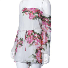 Sexy Floral Printed Off-Shoulder Long Sleeved Chiffon Jumpsuit Women Crop Top Playsuit Party Rompers Womens Jumpsuit J4U66