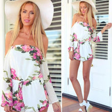 Sexy Floral Printed Off-Shoulder Long Sleeved Chiffon Jumpsuit Women Crop Top Playsuit Party Rompers Womens Jumpsuit J4U66