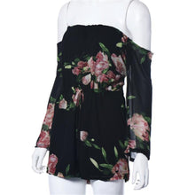 Sexy Floral Printed Off-Shoulder Long Sleeved Chiffon Jumpsuit Women Crop Top Playsuit Party Rompers Womens Jumpsuit J4U66