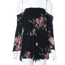 Sexy Floral Printed Off-Shoulder Long Sleeved Chiffon Jumpsuit Women Crop Top Playsuit Party Rompers Womens Jumpsuit J4U66