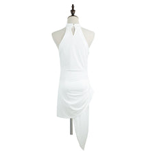 sexy halter neck women dress ruched asymmetrical hem mini party dress clubwear solidcolor bodycon dress white J4U66
