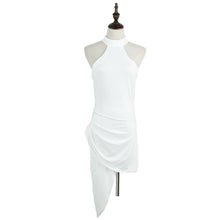 sexy halter neck women dress ruched asymmetrical hem mini party dress clubwear solidcolor bodycon dress white J4U66