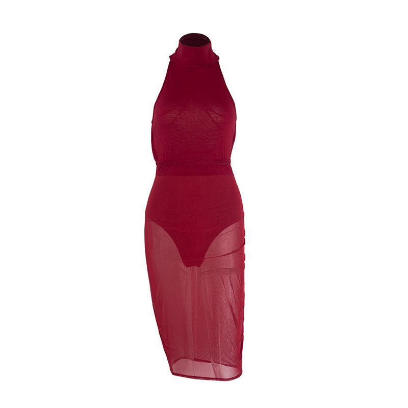 Sexy Red Mesh Dress Bandage Dresses Sexy Club Dress Backless Bodycon Night Club Wear Party Dress J4U66