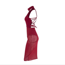 Sexy Red Mesh Dress Bandage Dresses Sexy Club Dress Backless Bodycon Night Club Wear Party Dress J4U66