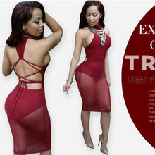 Sexy Red Mesh Dress Bandage Dresses Sexy Club Dress Backless Bodycon Night Club Wear Party Dress J4U66