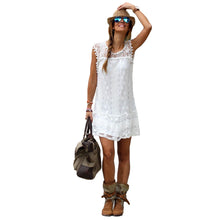 sexy dress women casual sleeveless beach dress tassel solid white party mini lace dress vestidos plus size J4U66