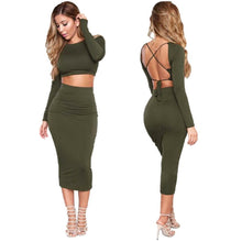 Sexy Two Pieces Set Elegant Women Dress Backless Bandage Bodycon Dress Solid Backless Rompers J4U66