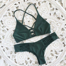 sexy women bandage push up bikini set padded bra low waist swimsuit swimwear beachwear J4U66