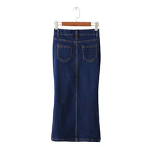 sexy women midi denim skirt split package hip pockets zipper button casual pencil bodycon skirts womens saias blue J4U66