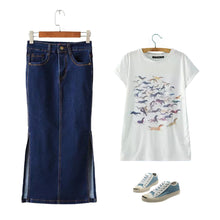 sexy women midi denim skirt split package hip pockets zipper button casual pencil bodycon skirts womens saias blue J4U66
