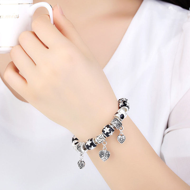 Silver Heart Bead Charm Bracelet Silver for Women Imitation Jewelry  J4U66
