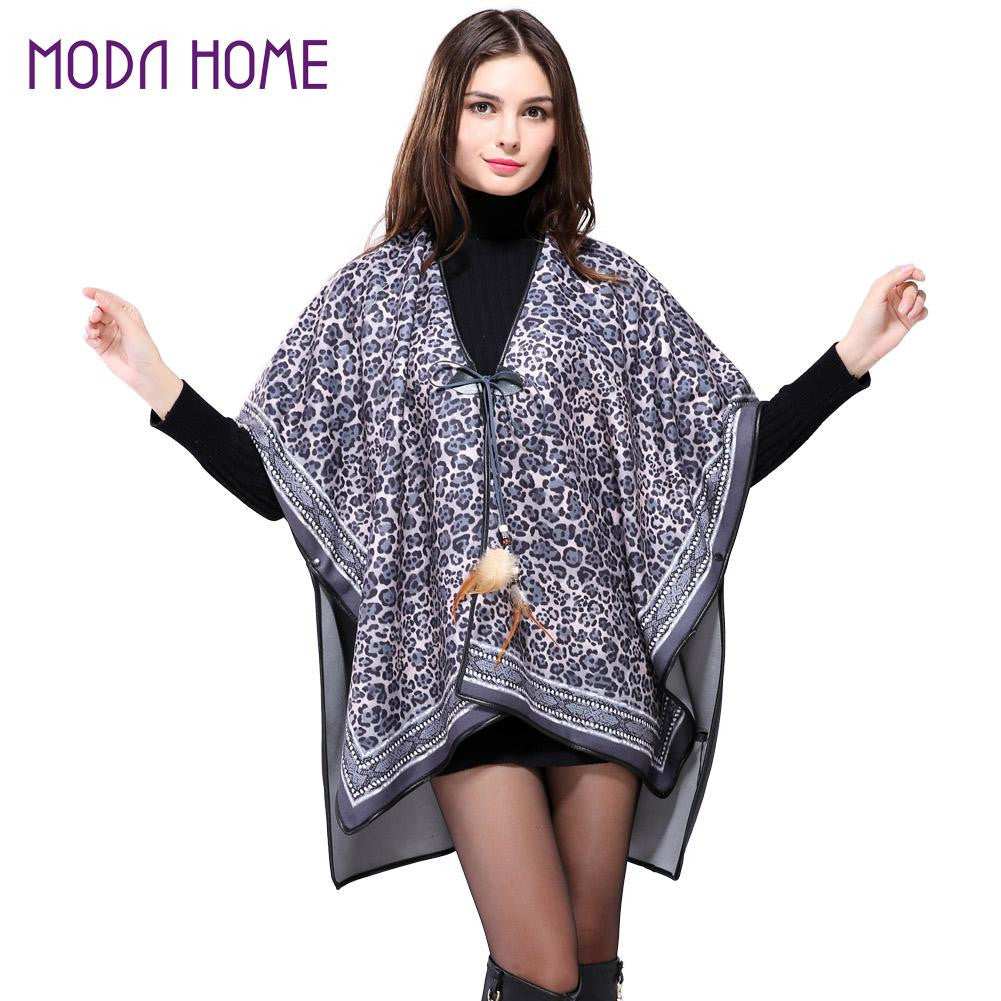 spain euro style women poncho leopard print scarf tie front warm cardigan cape shawl long scarves pashmina J4U66