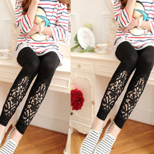 Women Slim Modal Cozy Cotton Knitted Leggings Hollow Out Lace Pants Mid Waist Trousers  J4U66