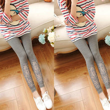 Women Slim Modal Cozy Cotton Knitted Leggings Hollow Out Lace Pants Mid Waist Trousers  J4U66