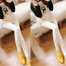 Women Slim Modal Cozy Cotton Knitted Leggings Hollow Out Lace Pants Mid Waist Trousers  J4U66