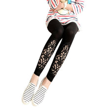Women Slim Modal Cozy Cotton Knitted Leggings Hollow Out Lace Pants Mid Waist Trousers  J4U66