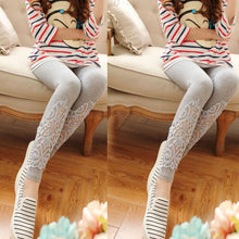 Women Slim Modal Cozy Cotton Knitted Leggings Hollow Out Lace Pants Mid Waist Trousers  J4U66