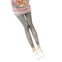 Women Slim Modal Cozy Cotton Knitted Leggings Hollow Out Lace Pants Mid Waist Trousers  J4U66