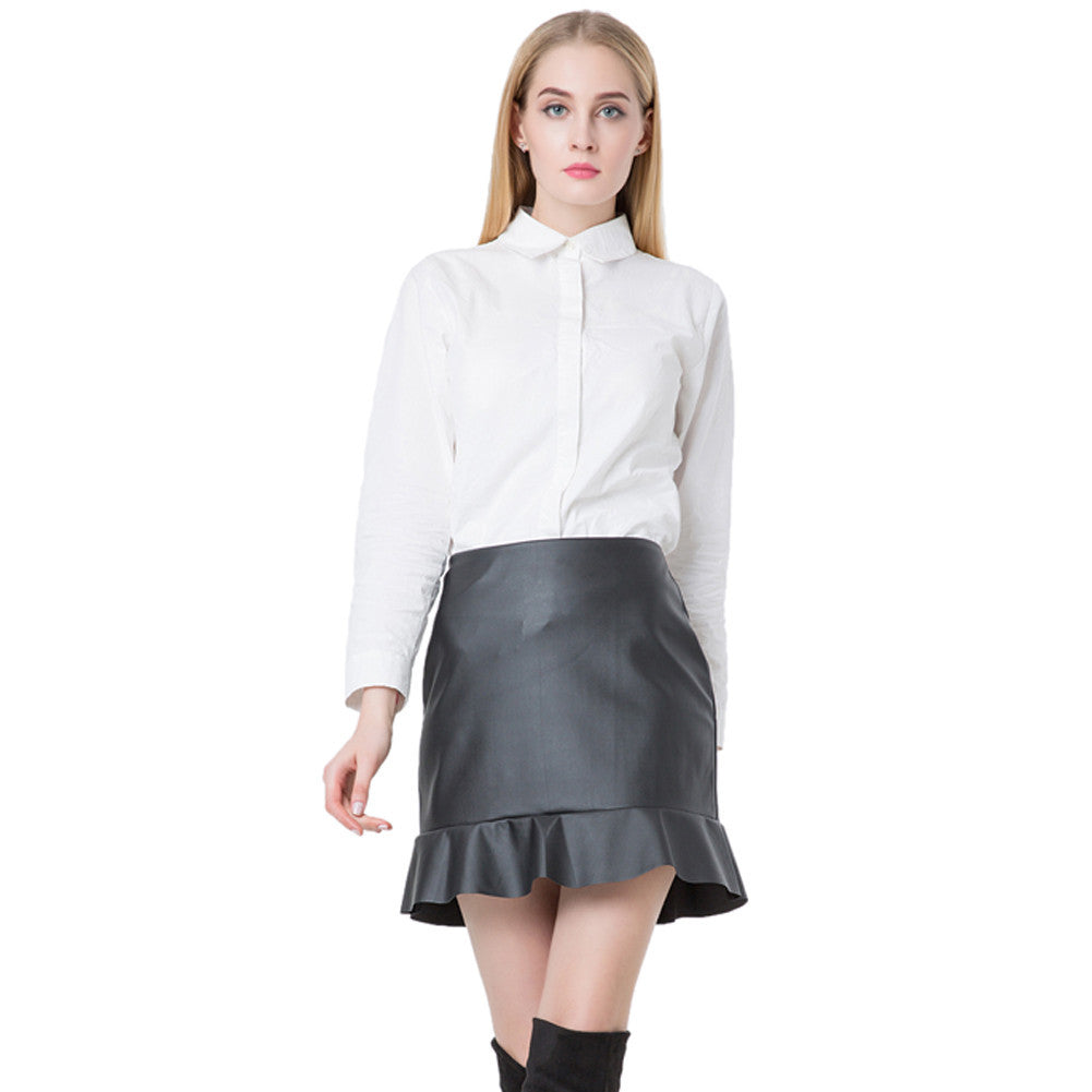 europe women sexy pu leather skirt solidcolor pu mini skirts womens ol casual slim clubwear faldas black J4U66