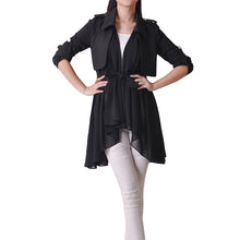 casual cardigan women chiffon coat long sleeve turn down collar thin outerwear trench coat with belt J4U66