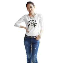 casual t-shirts women t-shirts print long sleeve o neck beading women tops blusas plus size J4U66