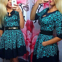 high street women dresses geometric print o neck half sleeve lady elegant party mini dress vestidos J4U66