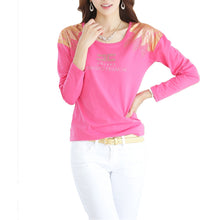print t-shirts women t-shirts o neck long sleeves casual women tops pullover blusas plus size J4U66