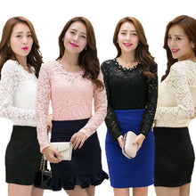 women blouses ol lady slim office shirt floral lace beading round neck long sleeves tops blusas J4U66