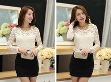 women blouses ol lady slim office shirt floral lace beading round neck long sleeves tops blusas J4U66
