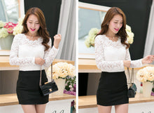 women blouses ol lady slim office shirt floral lace beading round neck long sleeves tops blusas J4U66