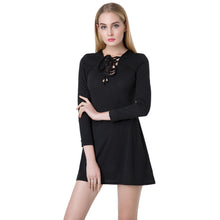 elegant women mini dress stylish v neck long sleeve lace up slim short casual office dress vestidos green black J4U66