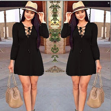 elegant women mini dress stylish v neck long sleeve lace up slim short casual office dress vestidos green black J4U66
