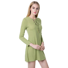 elegant women mini dress stylish v neck long sleeve lace up slim short casual office dress vestidos green black J4U66