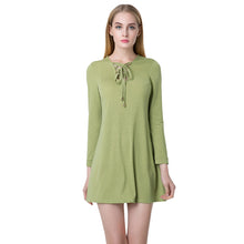 elegant women mini dress stylish v neck long sleeve lace up slim short casual office dress vestidos green black J4U66