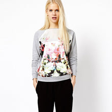 casual hoodies women floral print pullover o neck long sleeve sweatshirt tops tracksuits blusas grey J4U66