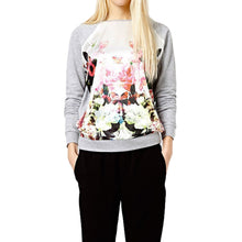 casual hoodies women floral print pullover o neck long sleeve sweatshirt tops tracksuits blusas grey J4U66