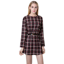 women mini vintage dress plaid check tartan print zipper o neck long sleeve style office dress vestidos J4U66