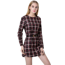 women mini vintage dress plaid check tartan print zipper o neck long sleeve style office dress vestidos J4U66