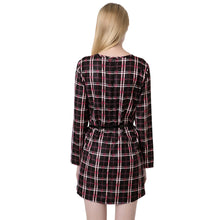 women mini vintage dress plaid check tartan print zipper o neck long sleeve style office dress vestidos J4U66