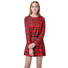 women mini vintage dress plaid check tartan print zipper o neck long sleeve style office dress vestidos J4U66